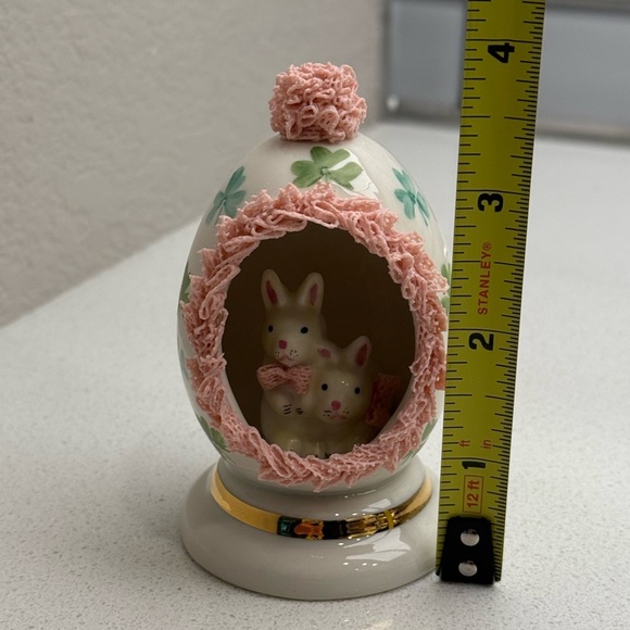 Vintage Irish Dresden Porcelain Pink Lace Easter Egg Bunny Bunnies Rabbits - Picture 10 of 10